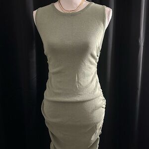 Ruched Olive Green Sleeveless Dress
